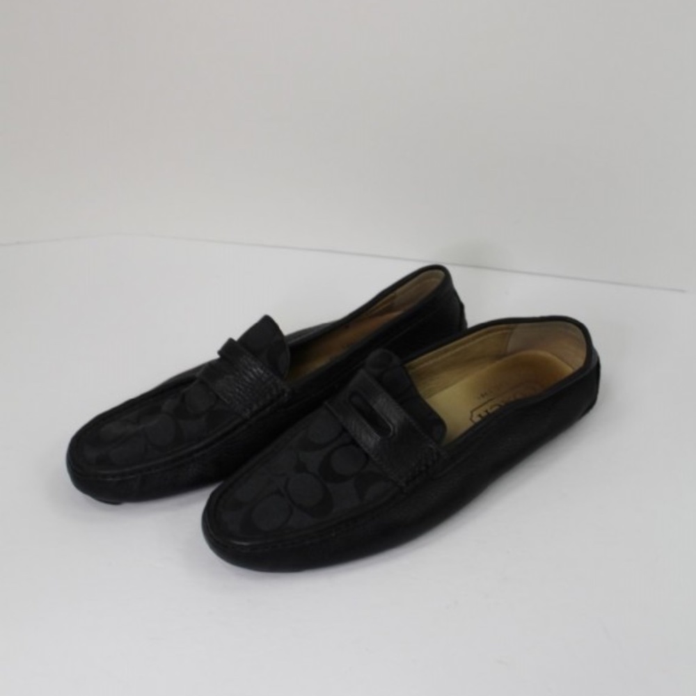 Coach Men's Pebble Leather Penny Loafer Driver Slippers Black Size 10 - Picture 2 of 3